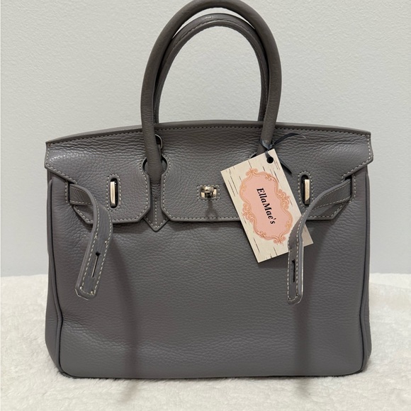 Teddy Blake Caty Gray Pebbled Leather Satchel Handbag EUC - Picture 8 of 11